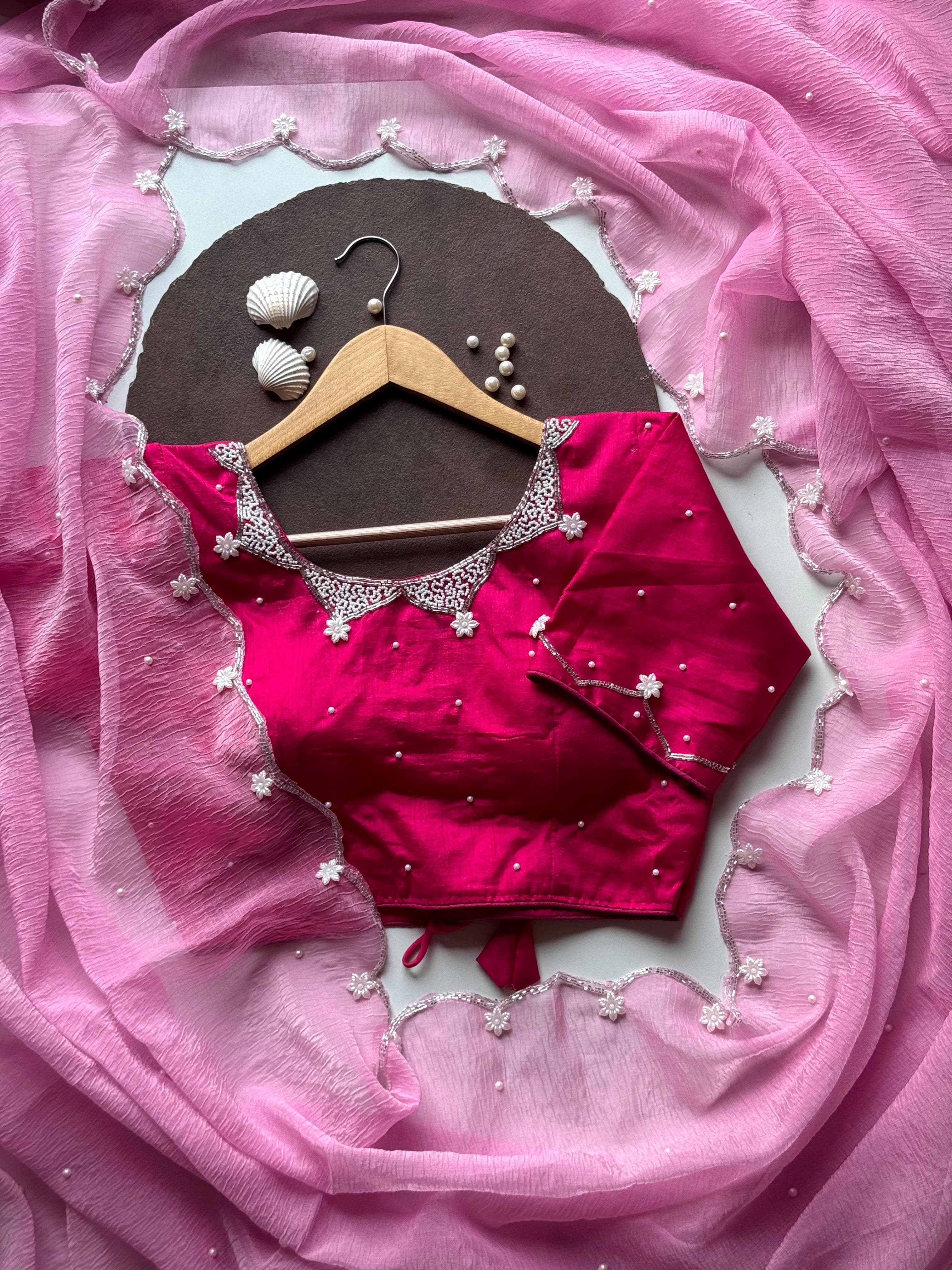 Pearls on Pink Rose Saree