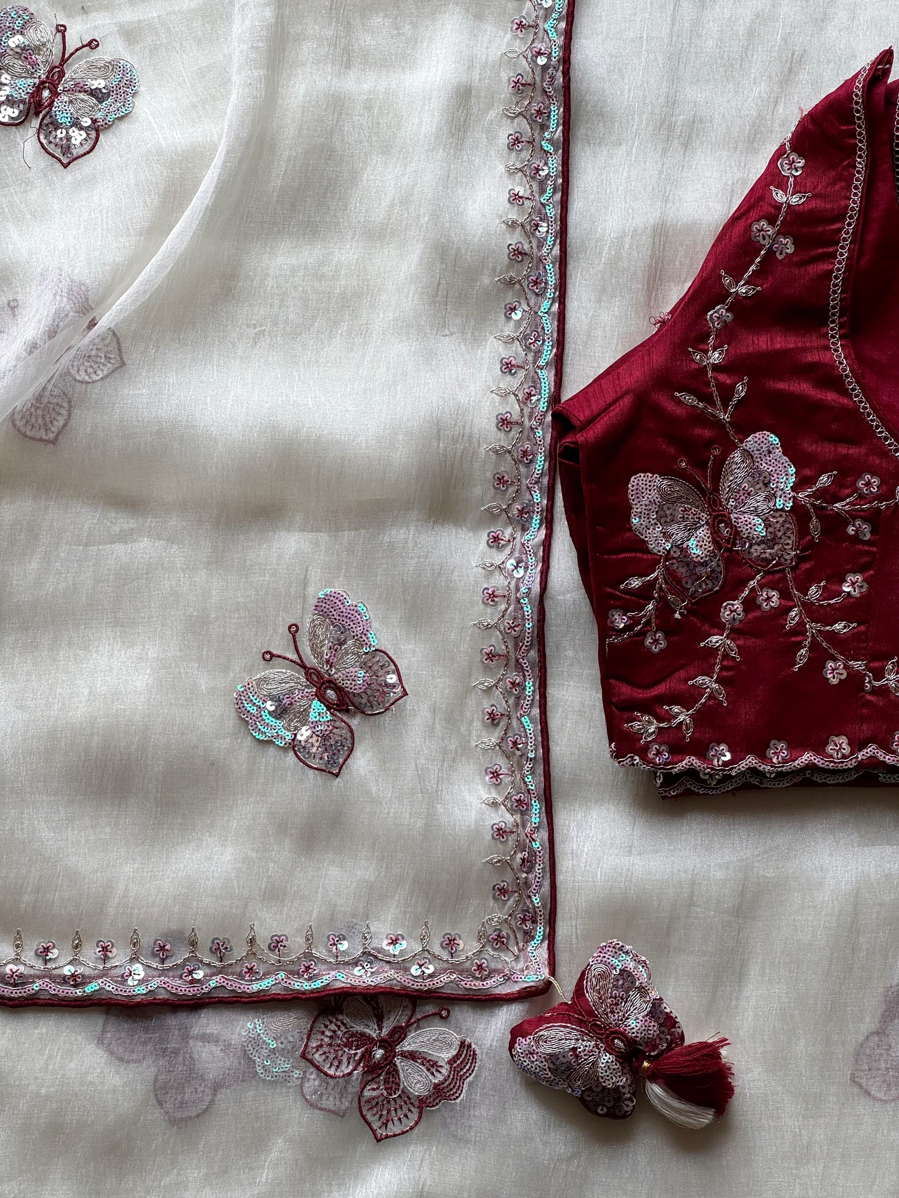 Pankhuri Ivory Embellished Saree