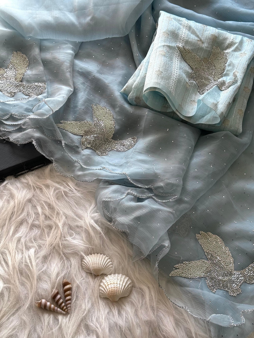 Panchi Powder Blue Saree