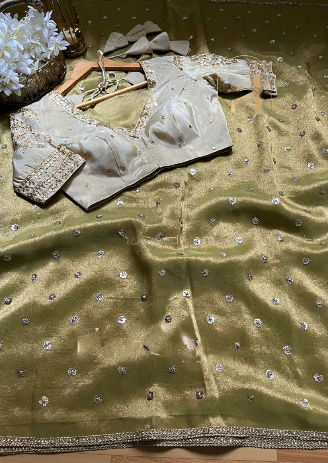 Sequinned Henna Saree