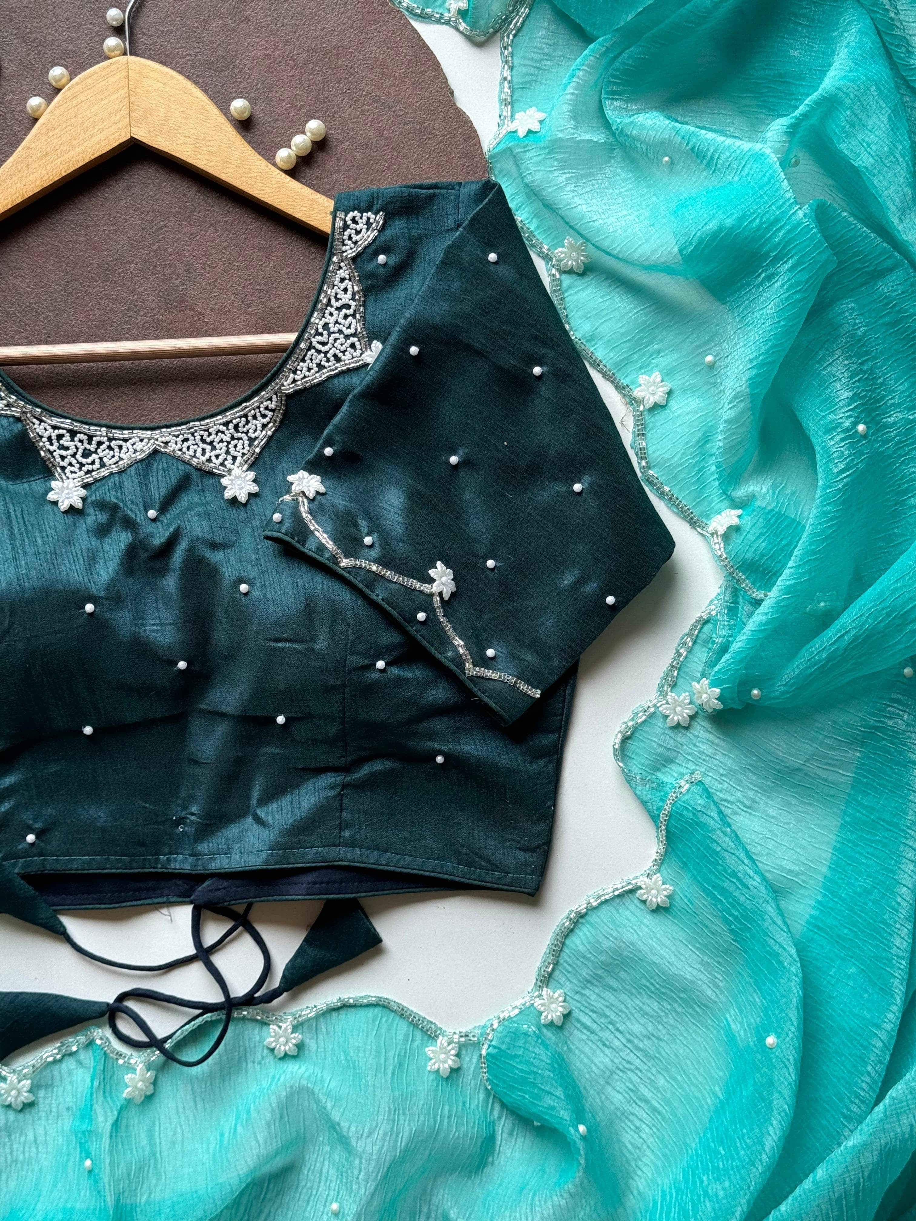 Pearls on Ocean Saree