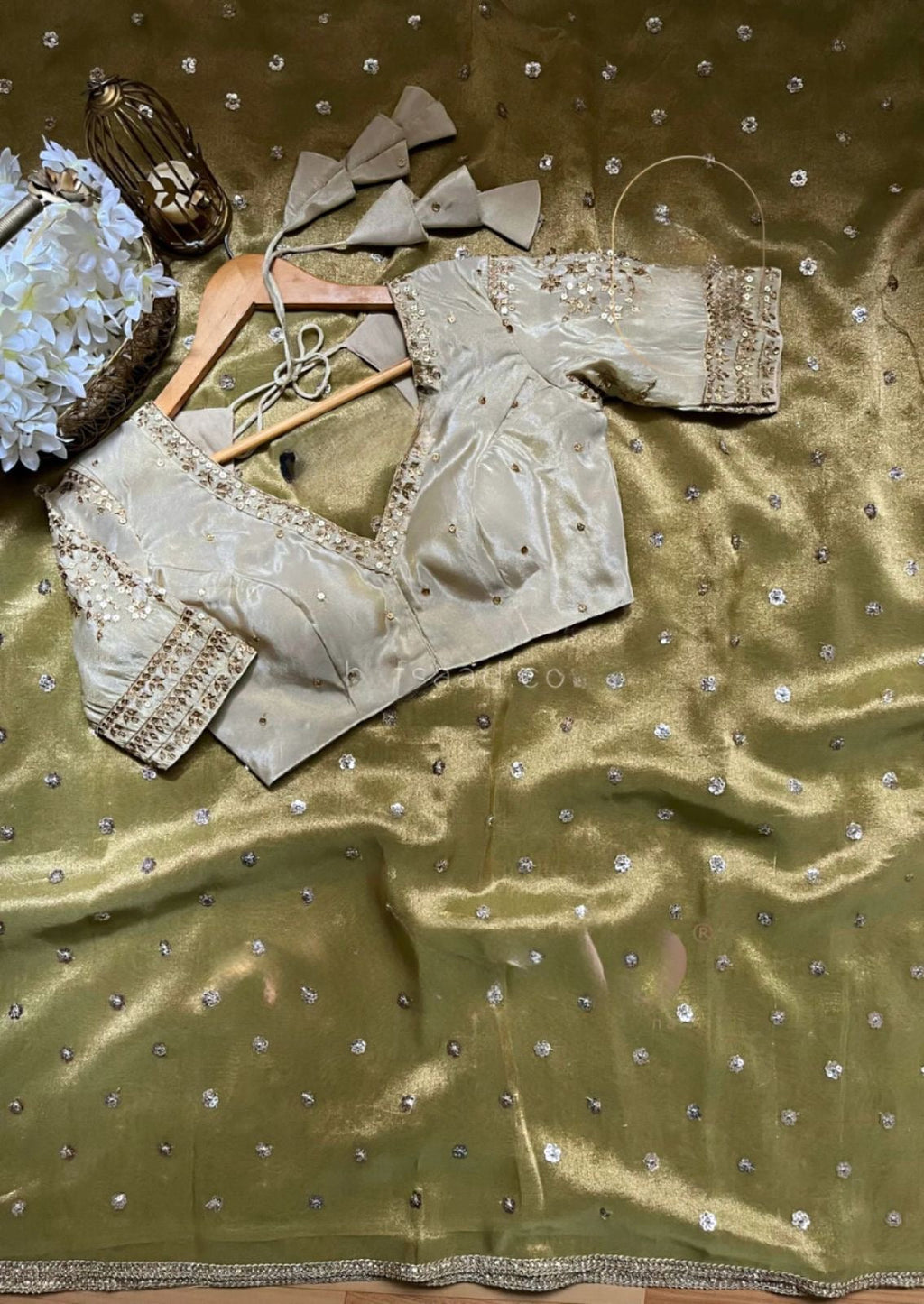 Sequinned Henna Saree