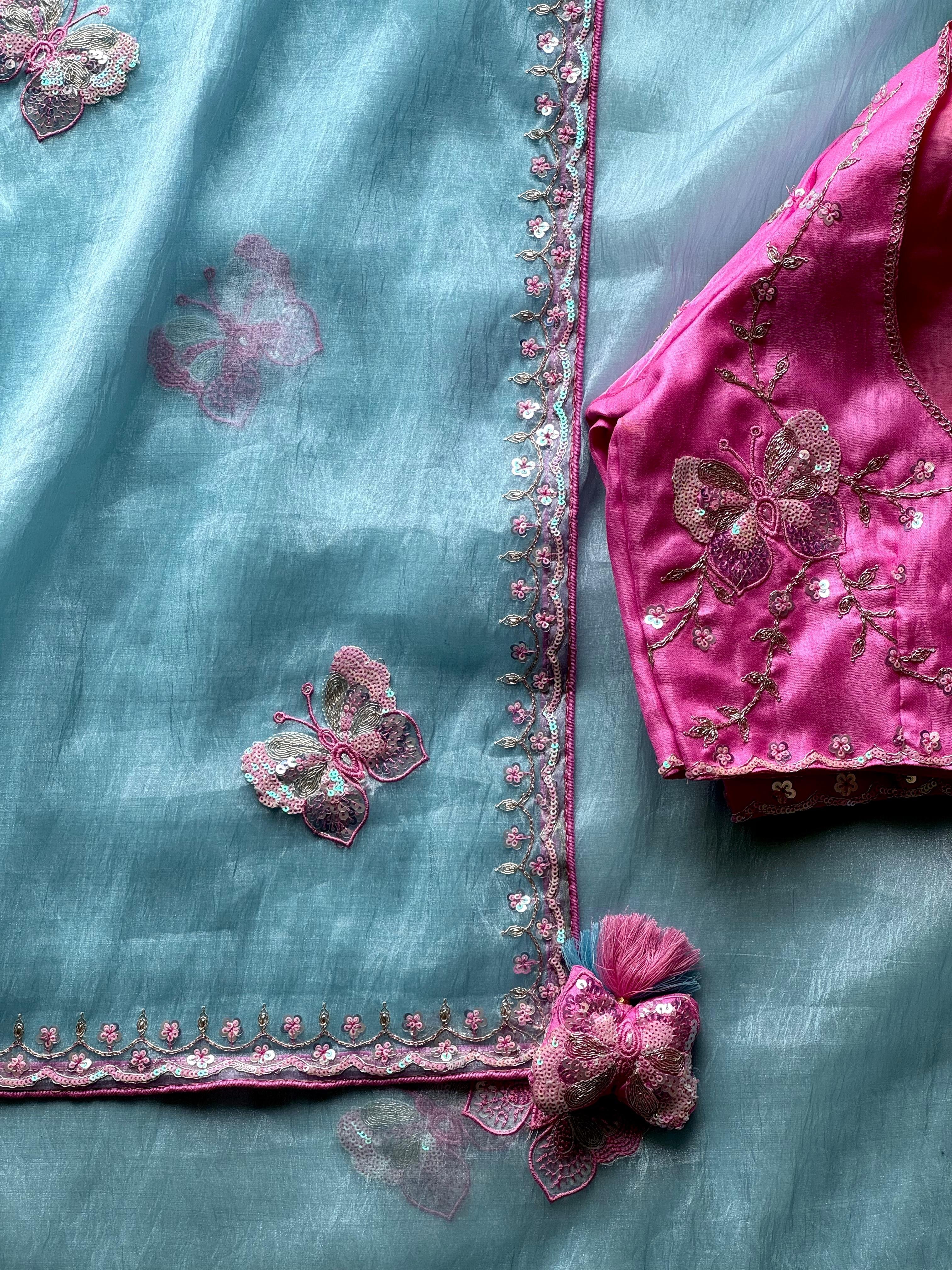 Pankhuri Sky Embellished Saree