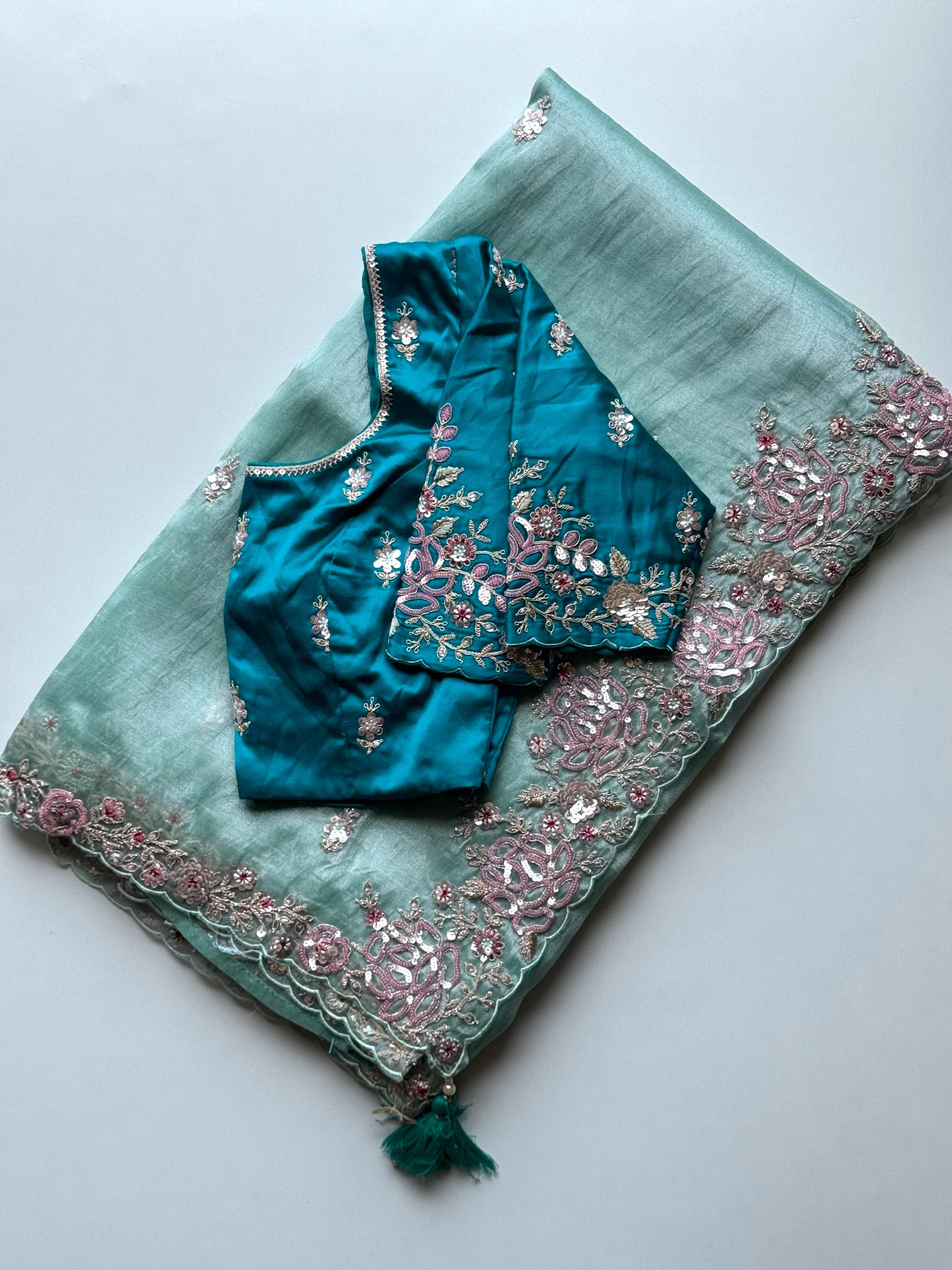 Saheli Sage Tissue Saree