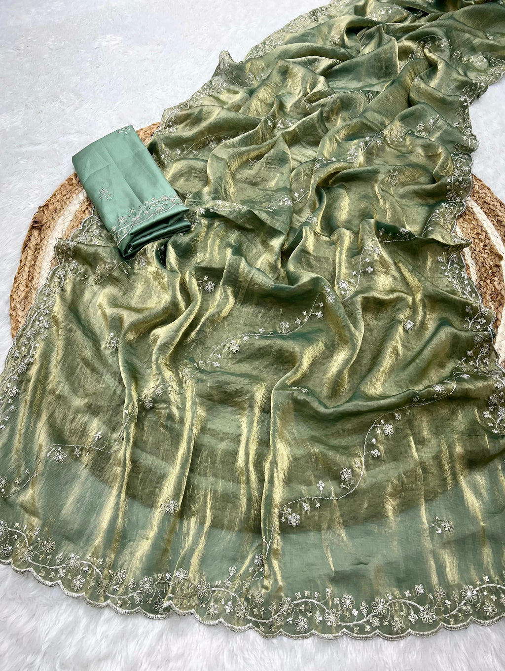 Manjari Tissue Silk Green Saree