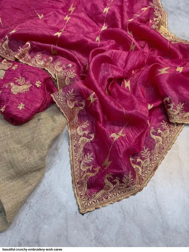 BEAUTIFUL CRUNCHY EMBROIDERY WORK SAREE