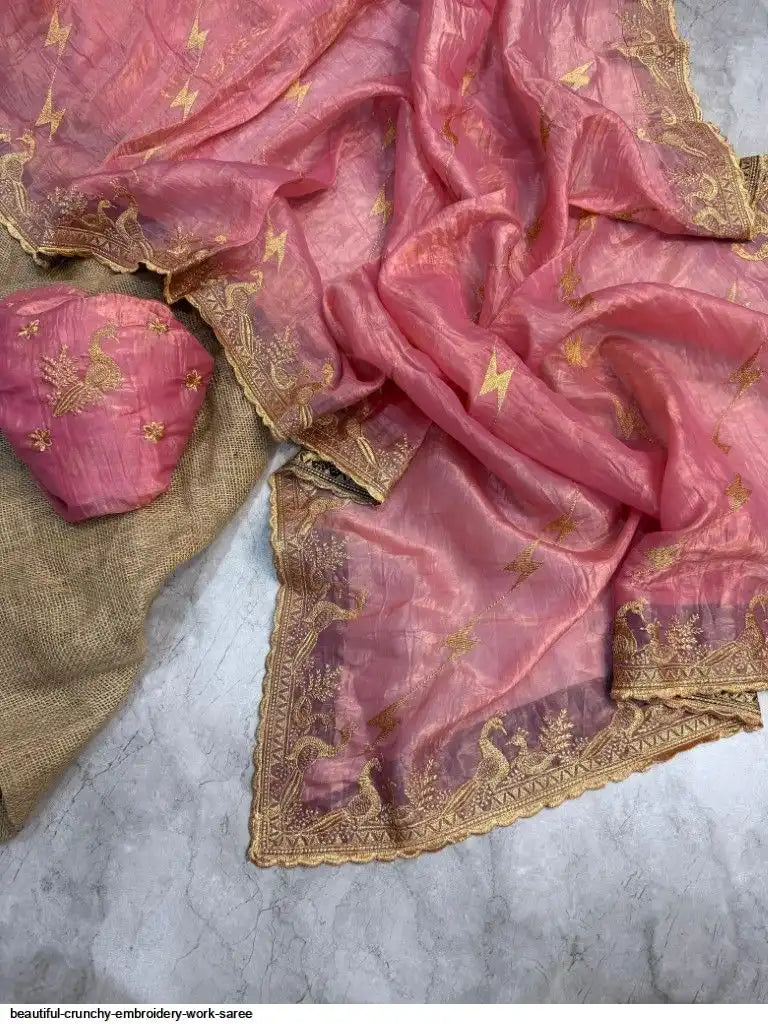 BEAUTIFUL CRUNCHY EMBROIDERY WORK SAREE