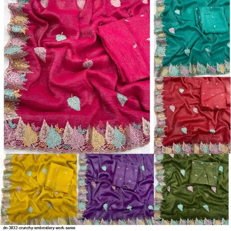 DN 3832 CRUNCHY EMBROIDERY WORK SAREE