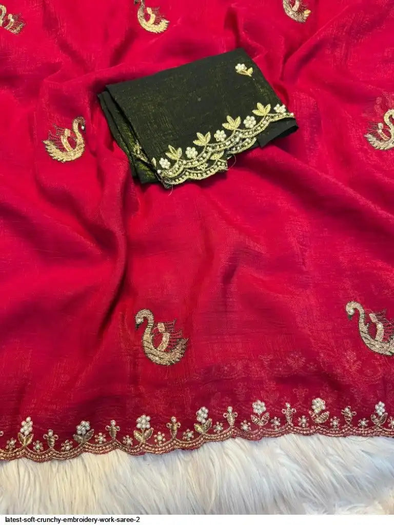 LATEST SOFT CRUNCHY EMBROIDERY WORK SAREE