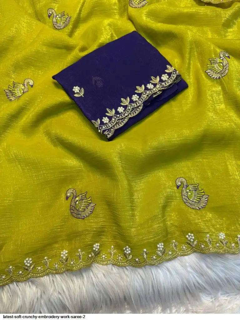 LATEST SOFT CRUNCHY EMBROIDERY WORK SAREE